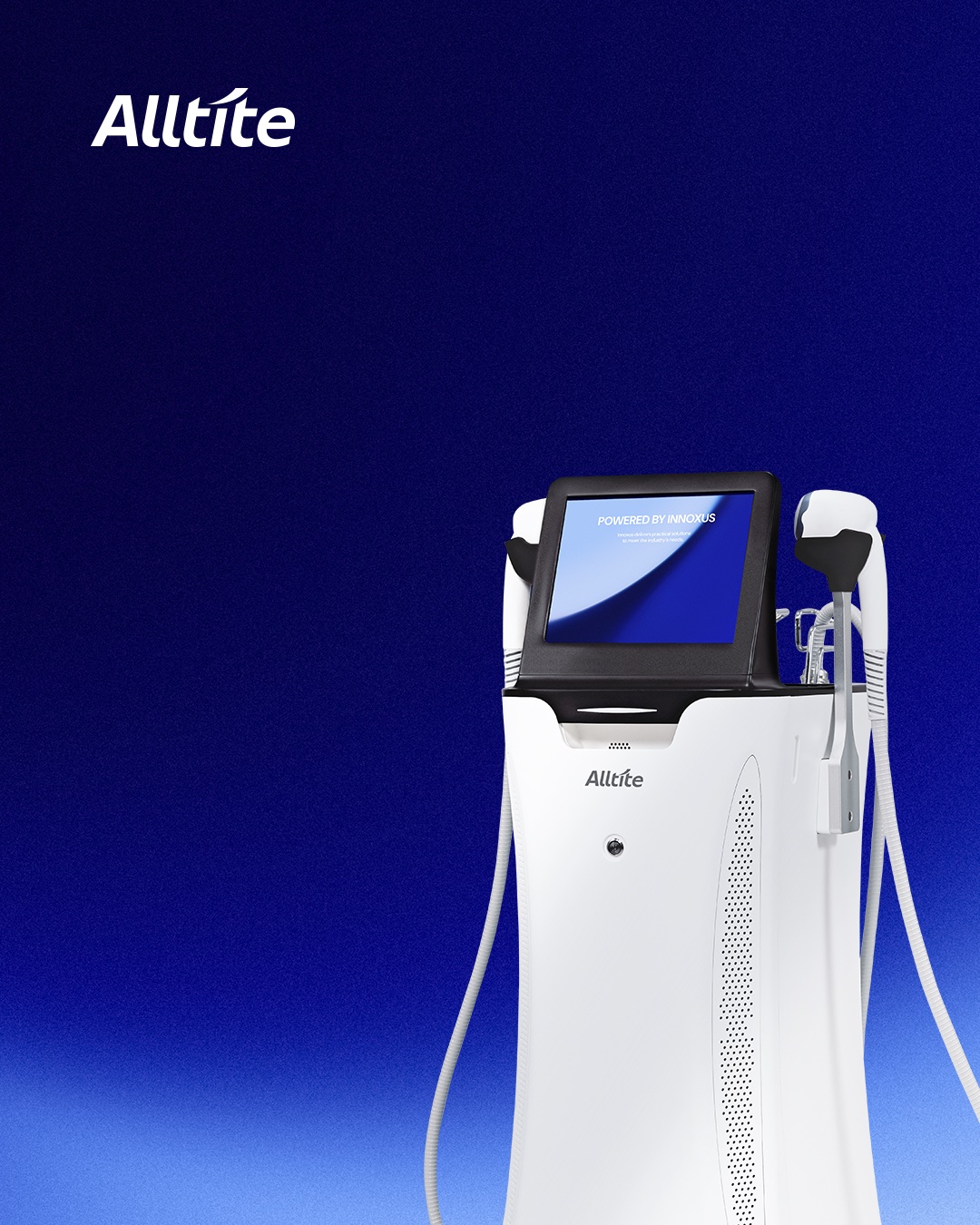 올타이트 공식 키비주얼: 짙은 파란 배경 위 흰색 올타이트 장비와 Alltite 로고